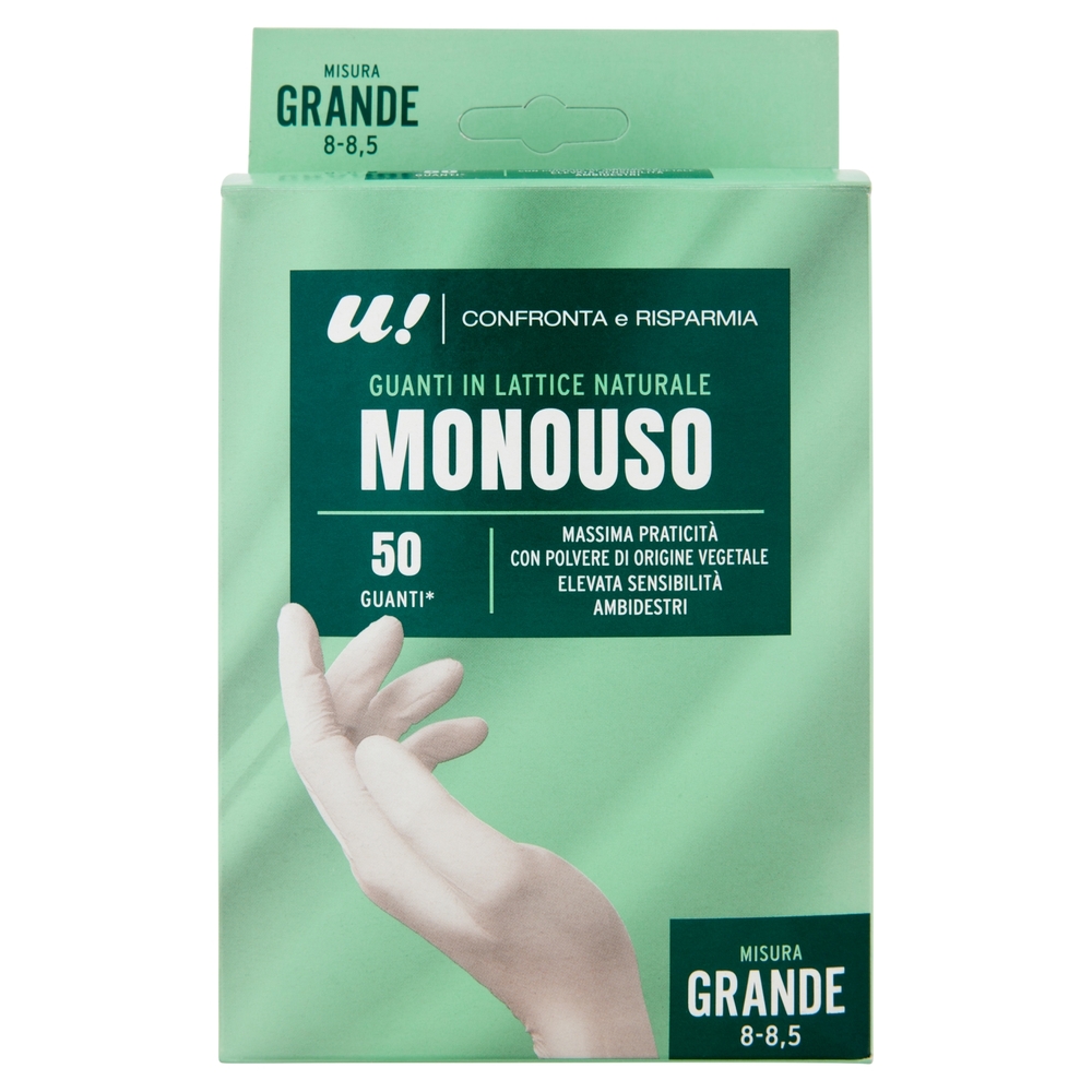 50 Guanti Monouso in Lattice Naturale Misura Grande U! Confronta e Risparmia